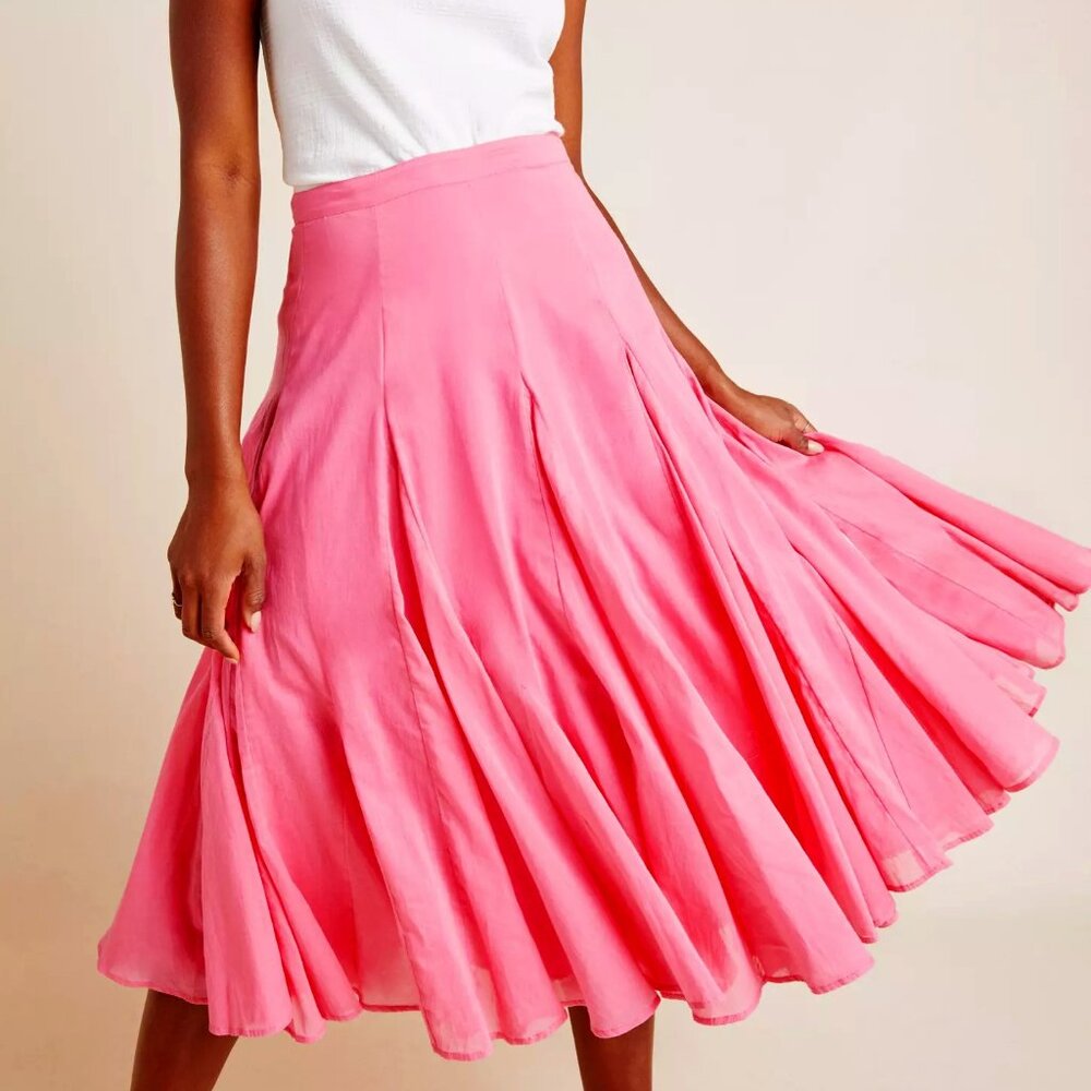 Anthropologie x Maeve Arielle Flounced Pink Rose Midi Skirt NWT